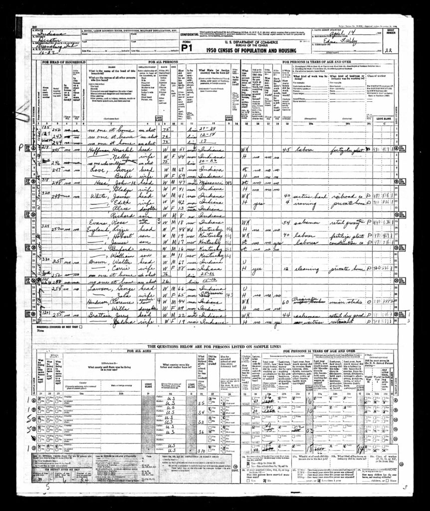 National Archives at Washington, DC; Washington, D.C.; Seventeenth Census of the United States, 1950; Year: 1950; Census Place: Greensburg, Decatur, Indiana; Roll: 4430; Page: 22; Enumeration District: 16-22