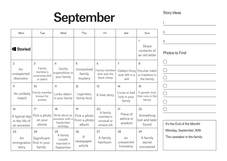 September Prompt Calendar